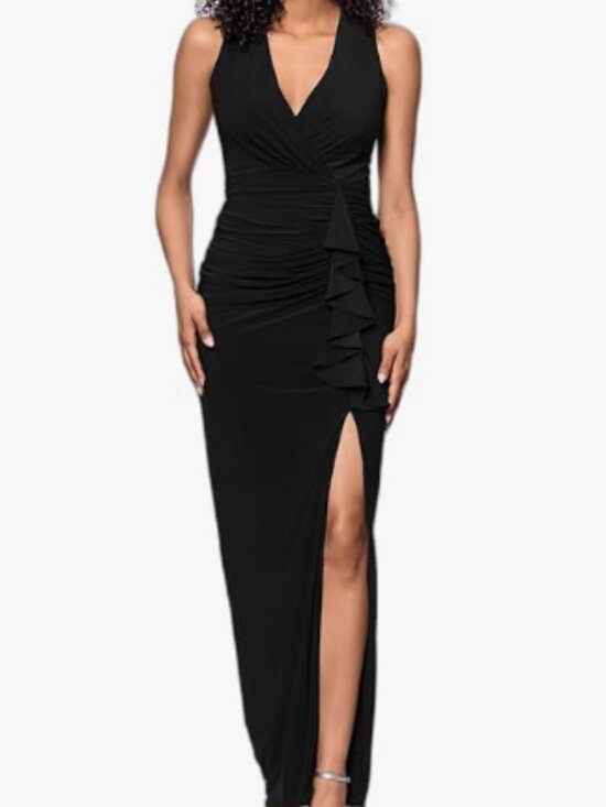 Betsy & Adam Dresses & Skirts - Betsy & Adam Women's Long Stretchy Sleeveless V-Neck Ruched Wrap Dress  2PETITE